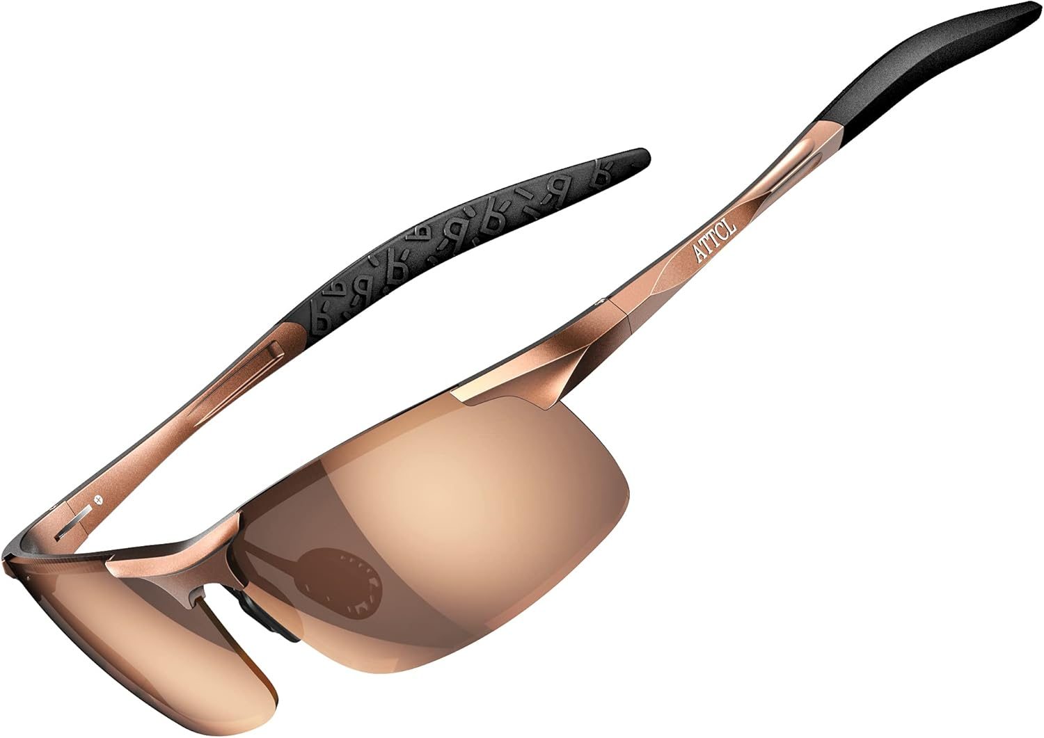 ATTCL Polarized Sports Sunglasses for Men: UV400 Protection Sunglass Al-Mg Metal Ultralight Frame Sun Glasses for Driving Fishing