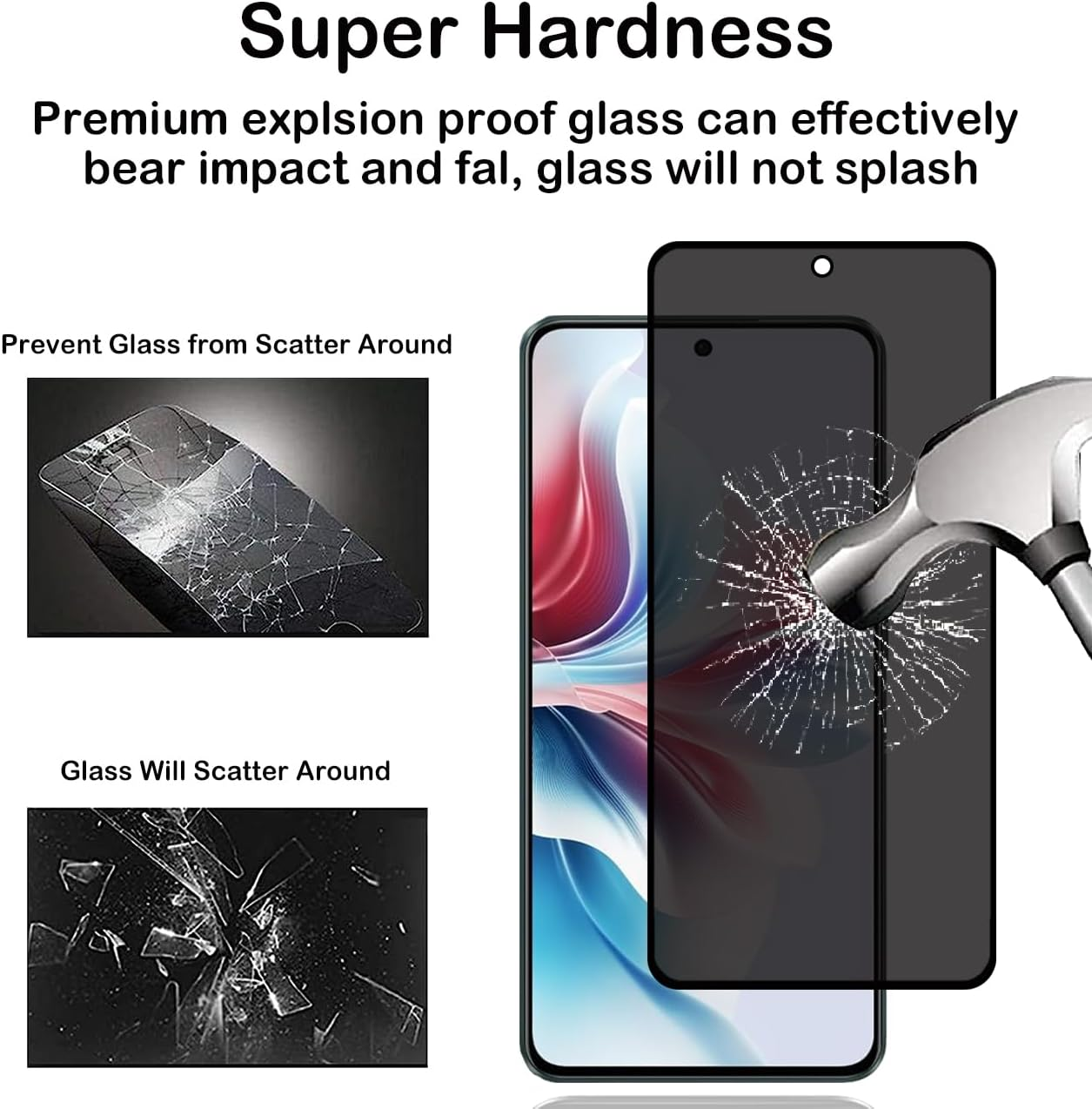 Privacy Screen Protector for Oppo Reno11 F 5G/Reno 11 F 5G [2 Pack], Anti-Spy Tempered Glass Film, 9H Hardness, anti Scratch, anti Fingerprint, Bubble-Free, Anti-Spy Screen Protector for Oppo Reno11 F image number 1