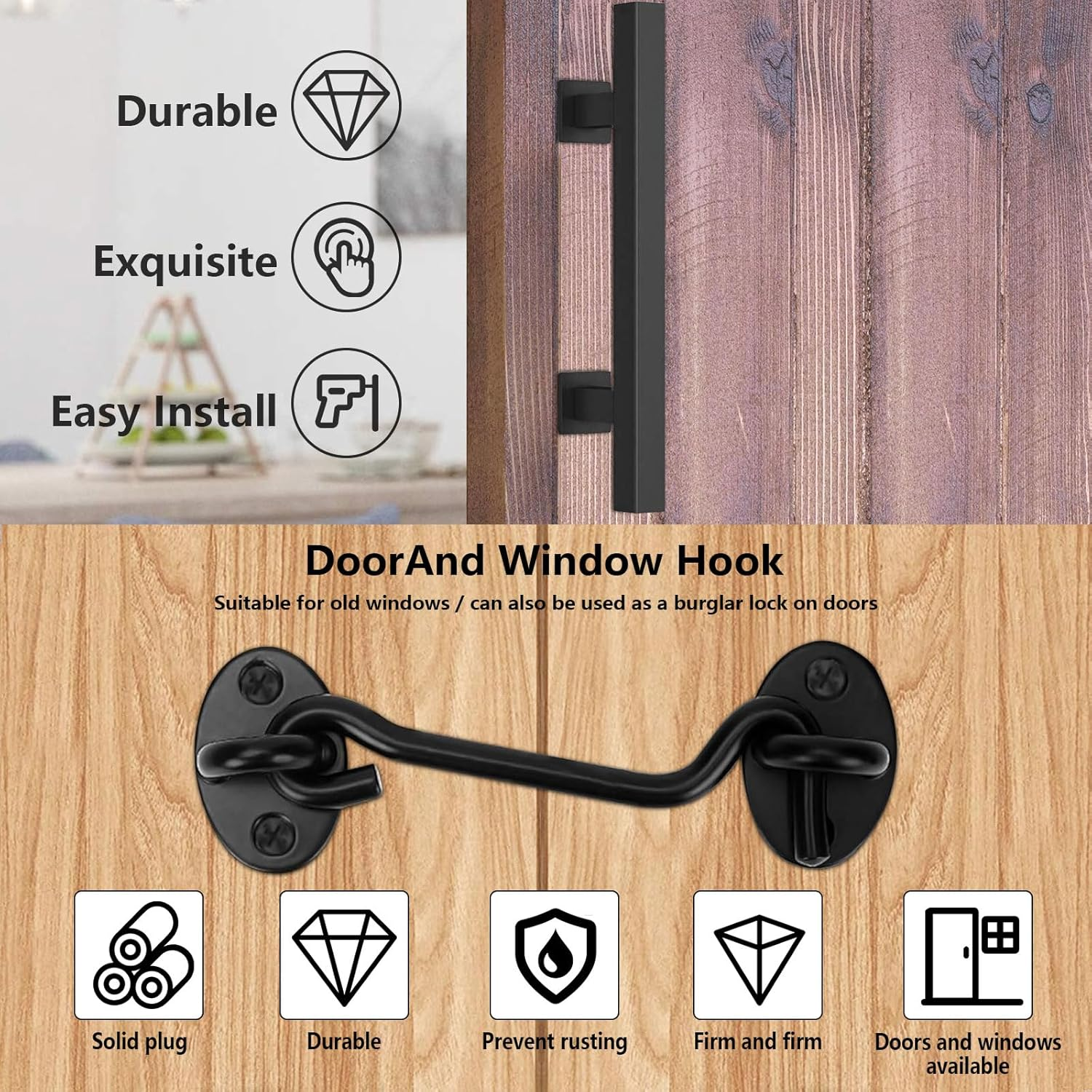 Heavy Duty 12" Sliding Barn Door Handle and Gate Latch Set, Matte Black Carbon Steel Pull Handle for Interior/Exterior Use, Double Sided Sliding Door Handle with Door Latch, Barn Door Lock & Handle