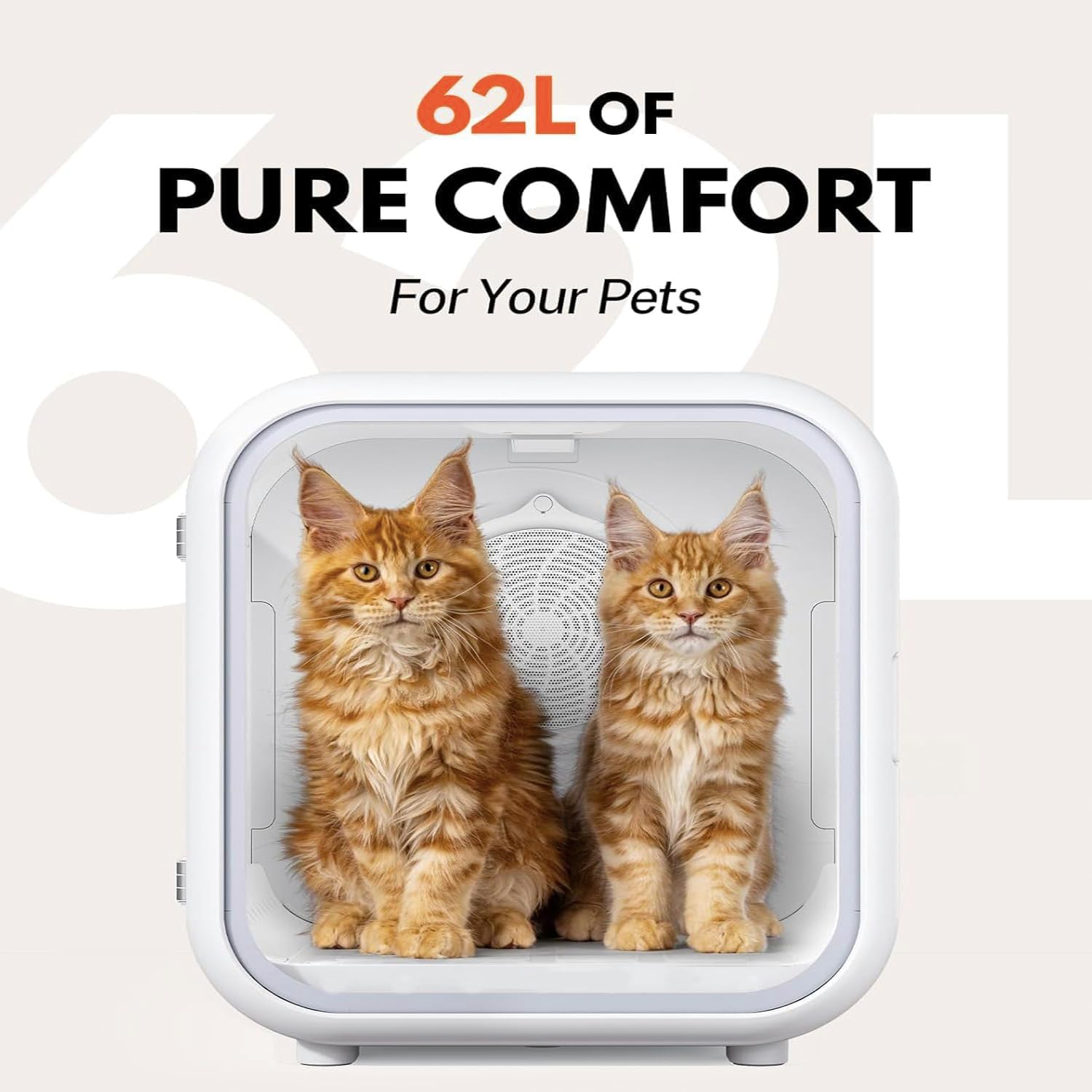 62L Pet Cat Dryer Box, 360&deg; Efficient Automatic and Quiet Box with Smart Temperature Control, Ideal for Cats and Medium Dogs (White New) image number 3
