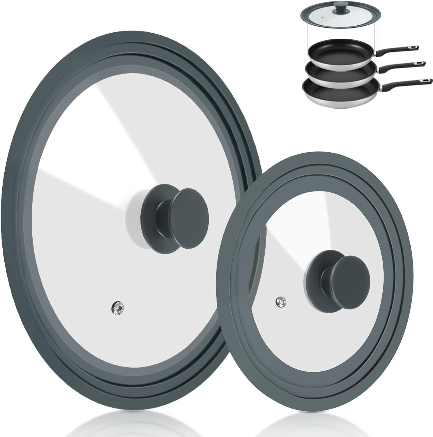 Silicone Universal Lid for Pots Pans and Skillets, 2 Pack Pan Cover Fit 7", 8" 9" & 10", 11", 12" Diameter Cookware, Replacement Pan Lid Pot Lids for Frying Pans, Cast Iron,Tempered Glass Lid (Black)