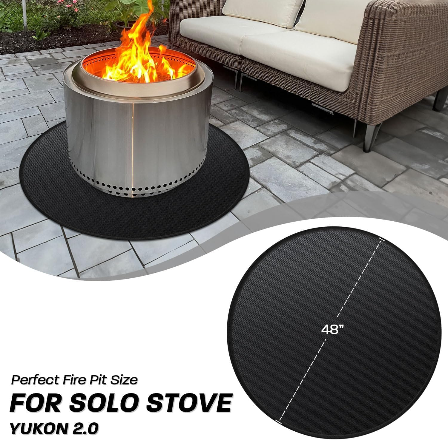 Fire Pit Mat, Camping Fireproof Mat, round Fireproof under Grill Mats for Outdoor Grill, Portable Camping Stove Mat for Solo Stove Accessories, Barbecue Mat for Solo Stove Bonfire (L, 97CM*97CM) image number 6