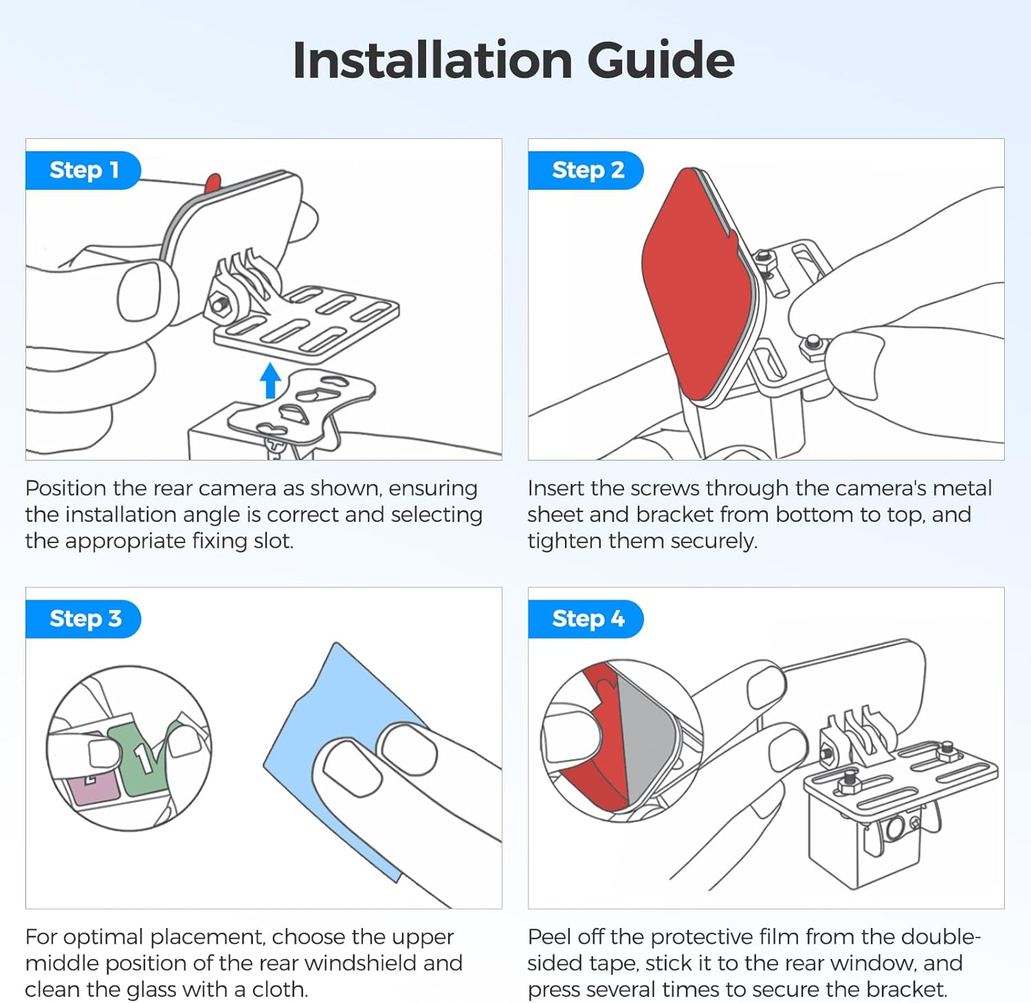 Rear Camera Holder Rear Window Bracket for Most Back Camera Dash Cam AZDOME M550 PG17 PG19X M01 Pro M550 Max Car Cam for REDTIGER F7N, CHORTAU, Kingslim, Z-Edge