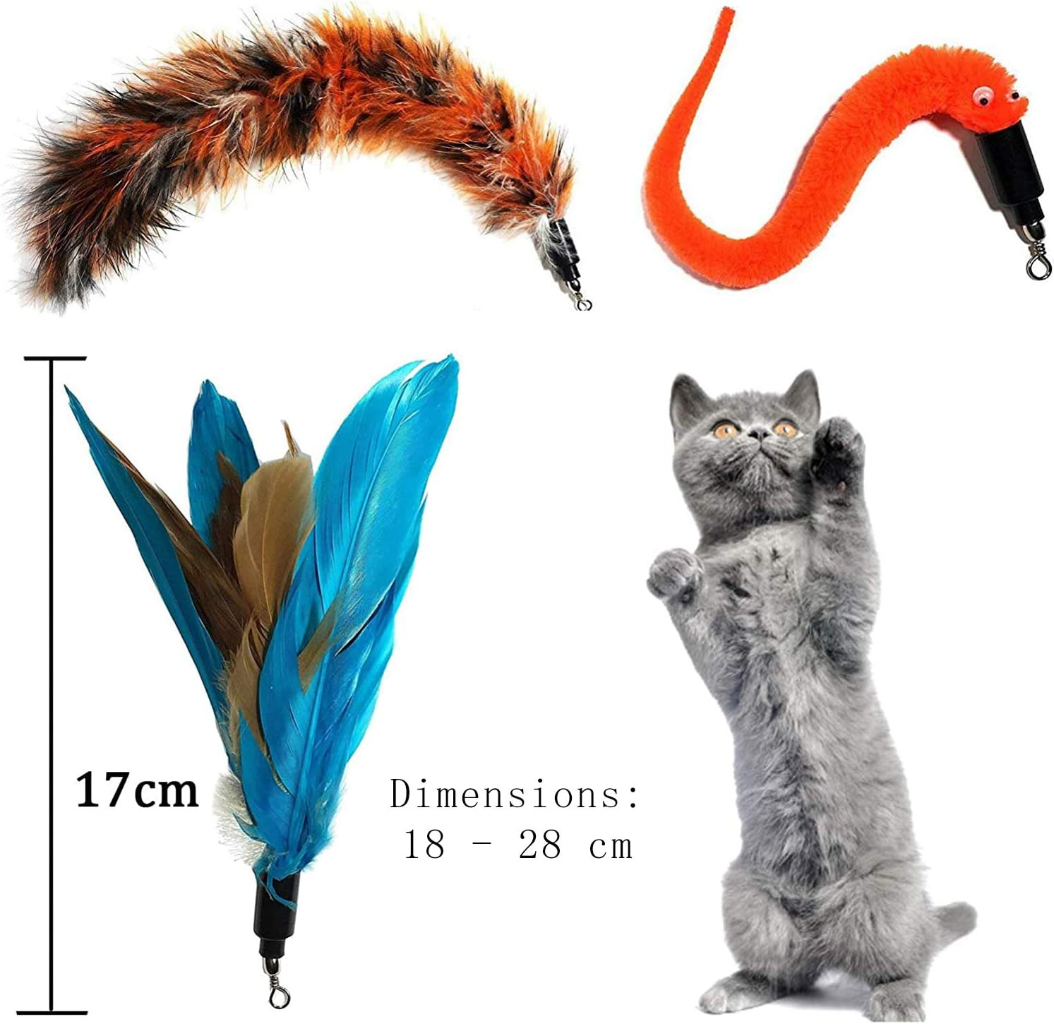 Cat Teaser Wand with 7 Assorted Interactive Refills Feathers Teaser, Cat Feather Toys for Exercising Kitten and Cat image number 6