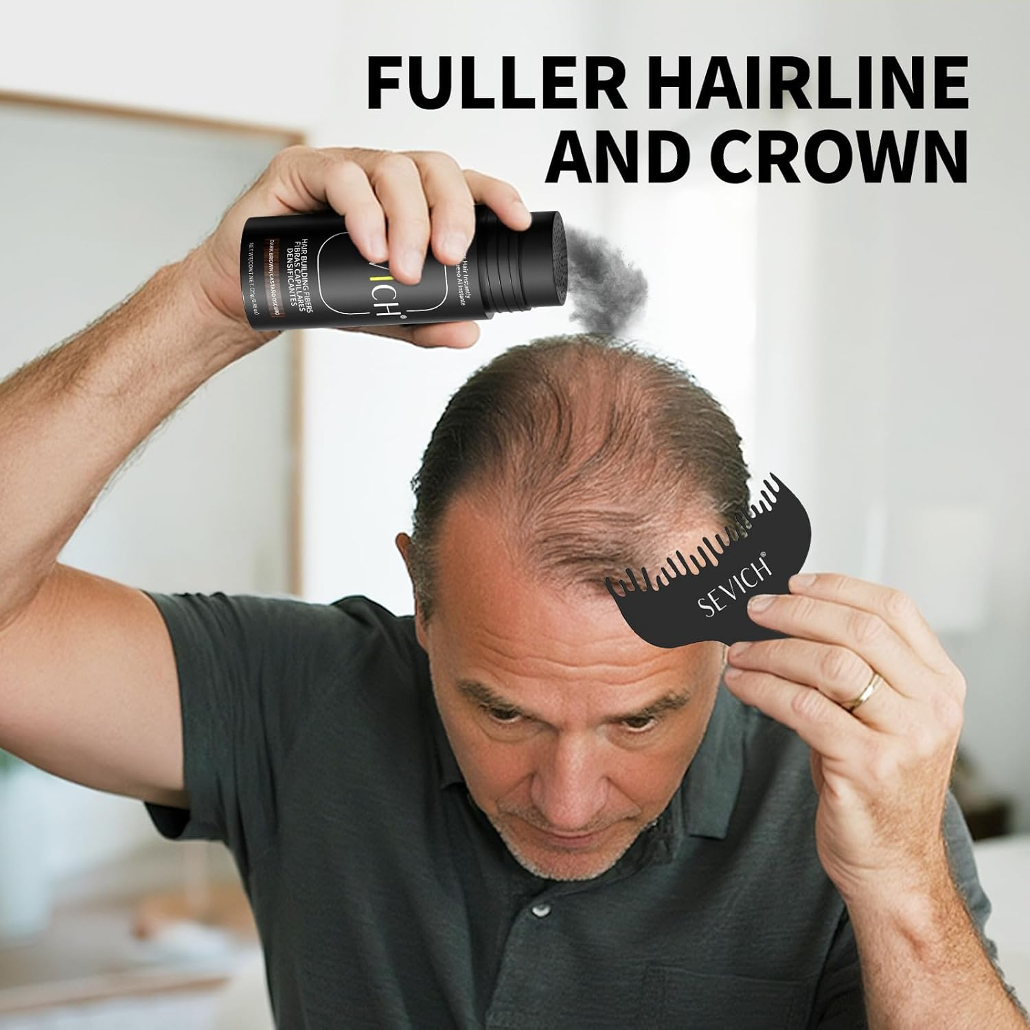 SEVICH Hair Fibers with Spray Applicator - Natural-Looking Hair Thickening Fibers for Men & Women, Instant Fullness, Wind & Water Resistant, Easy Wash Out, 25G (Black) image number 1