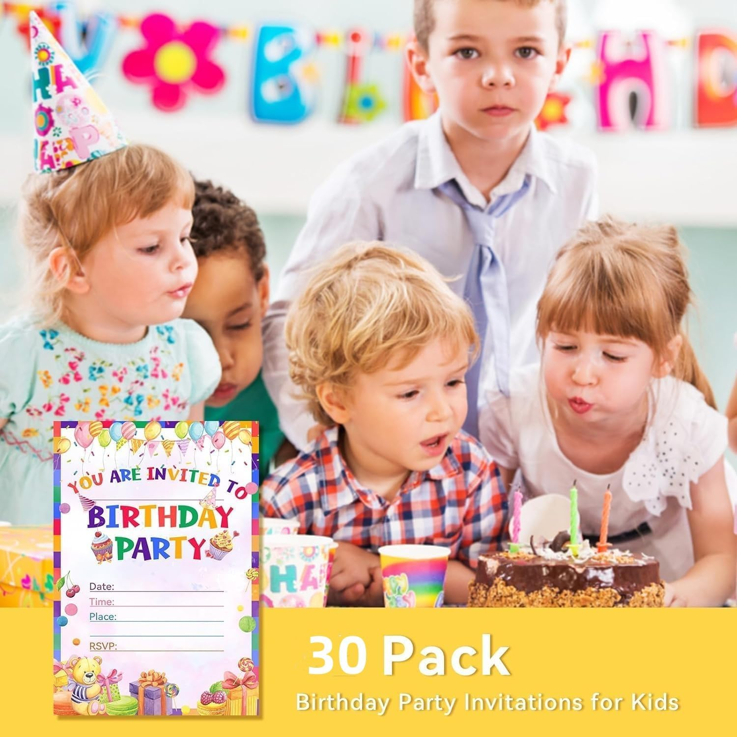 30 Birthday Invitation Cards,Party Invitation Card, Uniquely Designed Birthday Cards for Children,Men, Women and Kids (Yellow) - Black image number 5