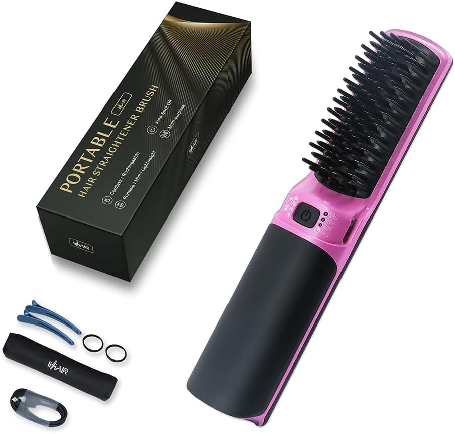 Hot Hair Straightener Brush,Portable Mini Hair Straightener USB Rechargeable 6400MAH,2 in 1 Hair Straightener Comb with Anti-Scald Feature for Women & Men（Purple） image number 2