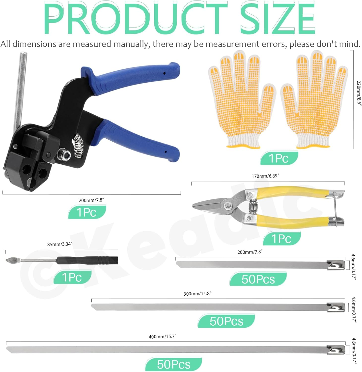 Keadic Stainless Steel Cable Tie Gun Kit with 150PCS Ties,Metal Tie Wrap Gun Kit,Fastening & Cutting Tool,Wire Cutter,Safety Gloves for Chain Link Fence, Dog Fence, Chicken Wire & Outdoor Fencing