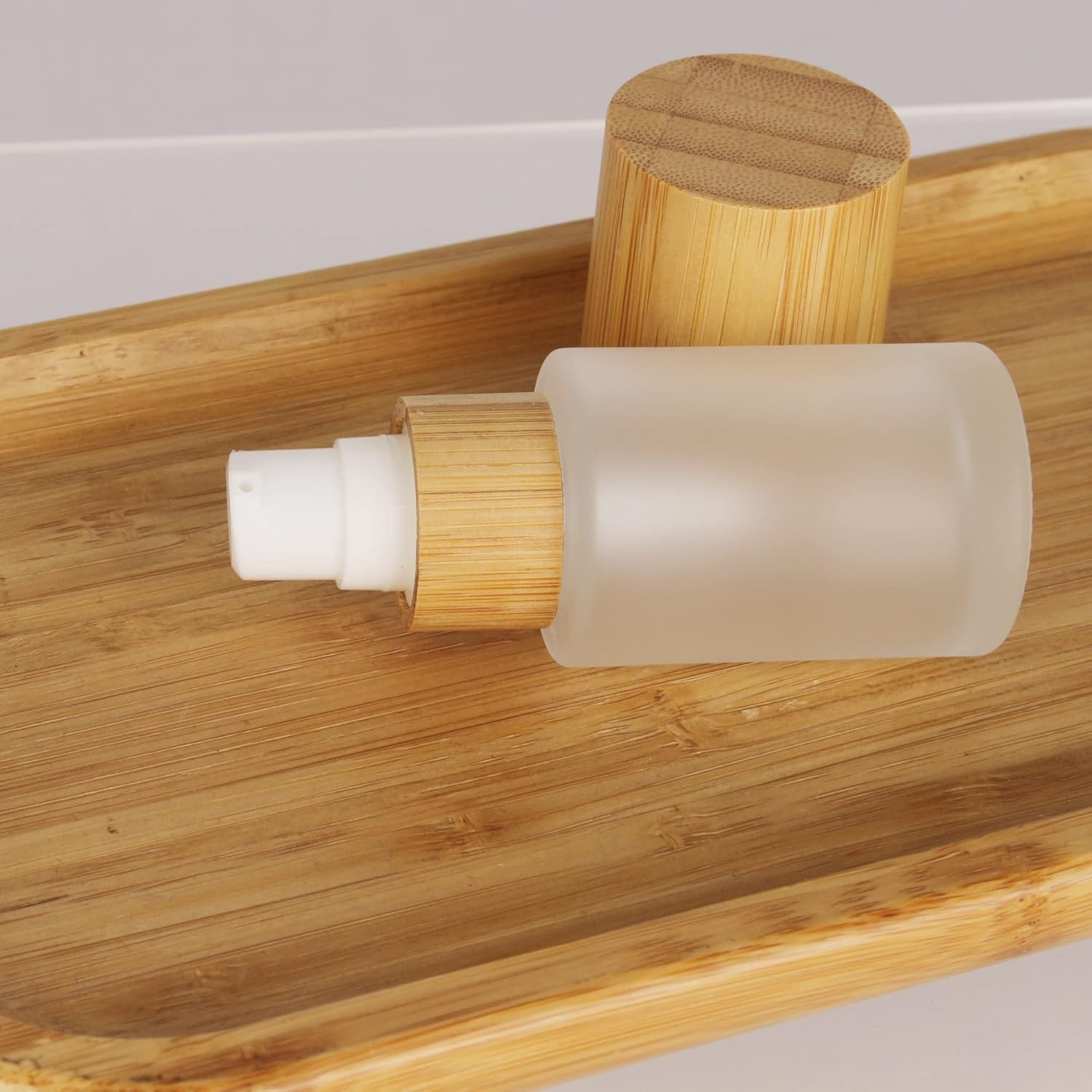 COSIDEA 6 Pcs Empty 1Oz / 30Ml Bamboo Lids Frosted Glass Bottle with Lotion Pump Dispenser, Refillable Emulsion Cosmetic Cream Bottles, Toiletries Refill Travel Container image number 2