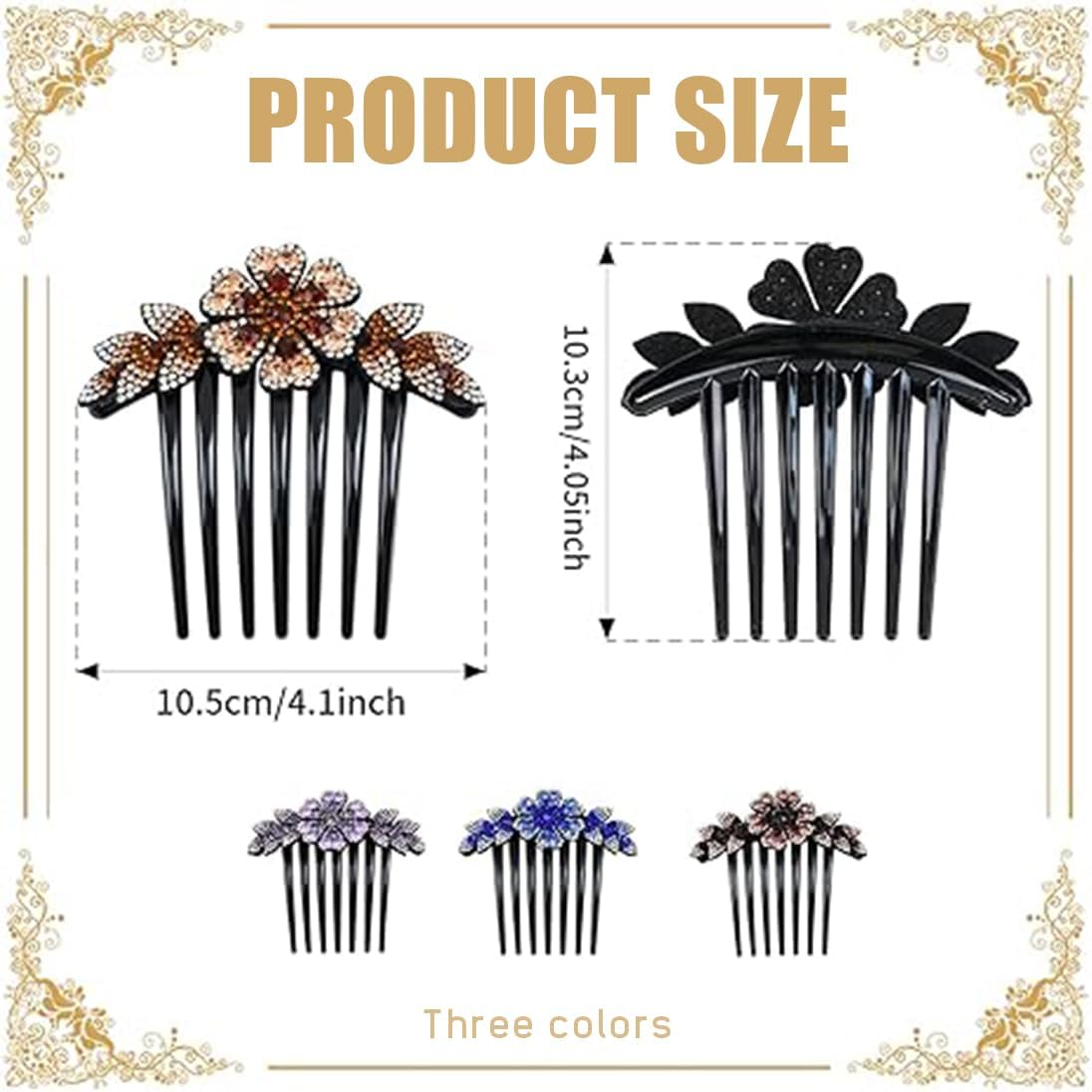 LAKJUOZ Pack of 3 Hair Combs for Clip-In Women Hair Combs Hair Accessories Combs Rhinestone Hair Combs Hair Side Combs Flowers Hair Combs Gifts for Women Girls image number 2
