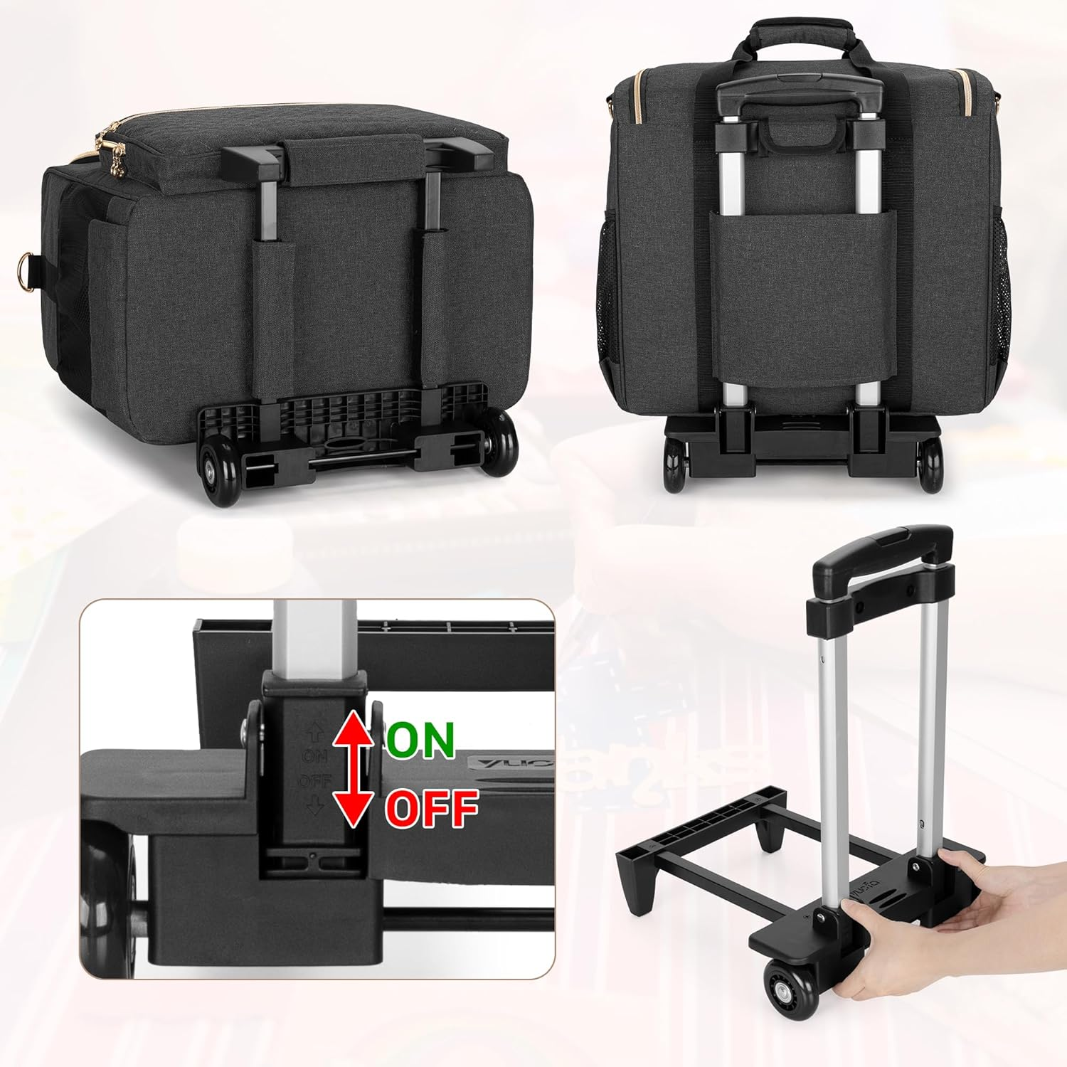 LUXJA Rolling Scrapbook Tote Bag - Black image number 5