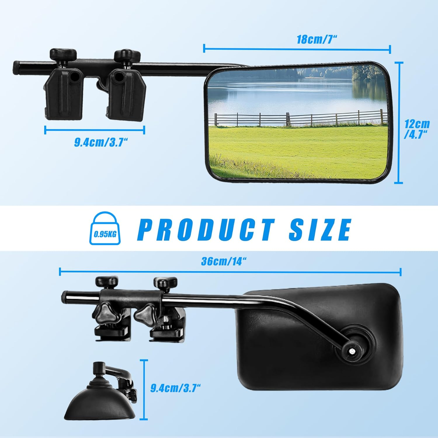 Venxykod Towing Mirrors Heavy Duty Clip Extensions, 360&deg; Anti-Vibration Adjustable Heads for Side Mirror Extenders, Convex Rearview Tow Mirror for Vehicle Car Truck Trailer Suv(1Pair) image number 3