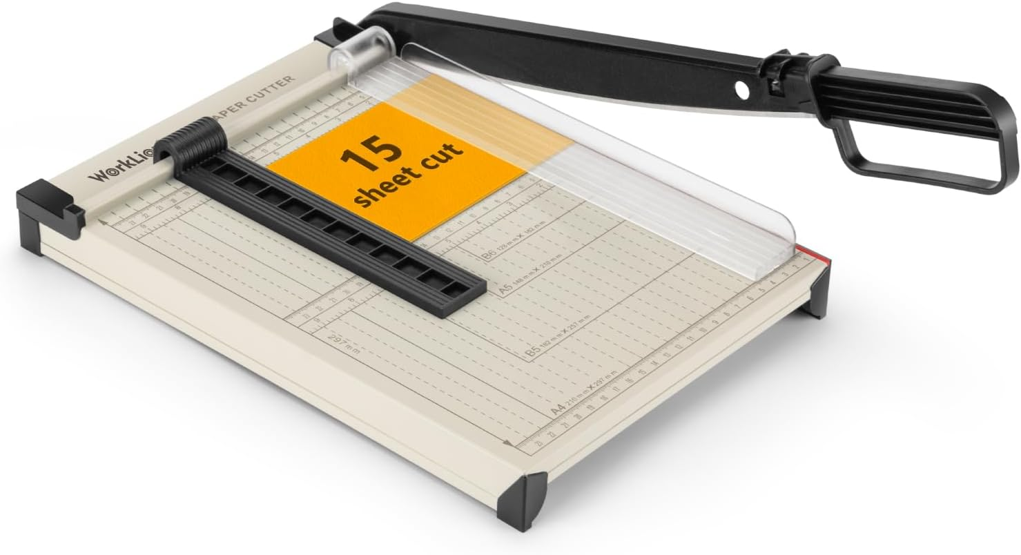 WORKLION Guillotine Paper Cutter A4 &ndash; Heavy Duty Paper Trimmer with Safety Guard,15 Sheets Capacity, Precision Guillotine Cutter for Cutting Paper, Card,Photos,Vinyl and More with Ease.
