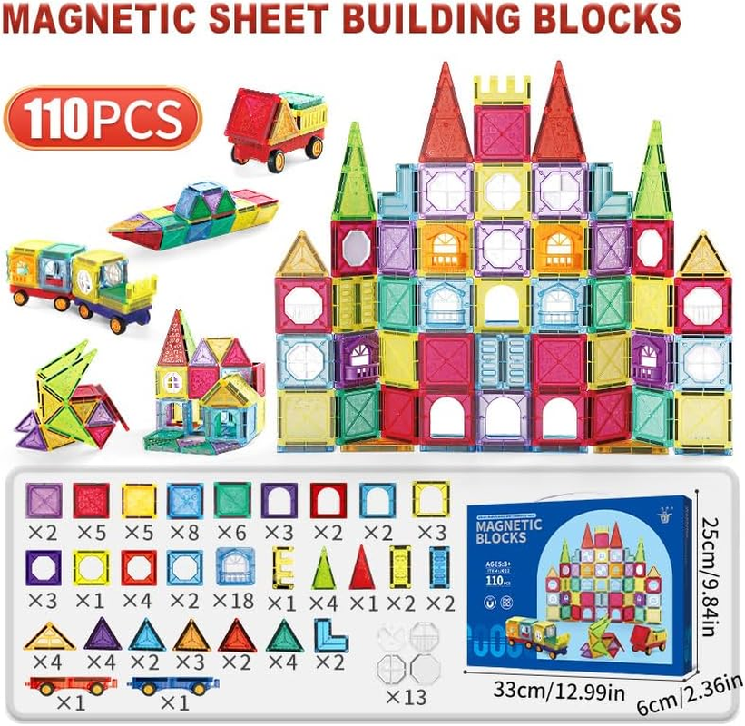110PCS Magnetic Building Blocks Kids, Large Transparent Alphanumeric STEM Toys with Thickened Core, Colorful Light Effects, Educational Construction Set Boys Girls (AU) image number 6
