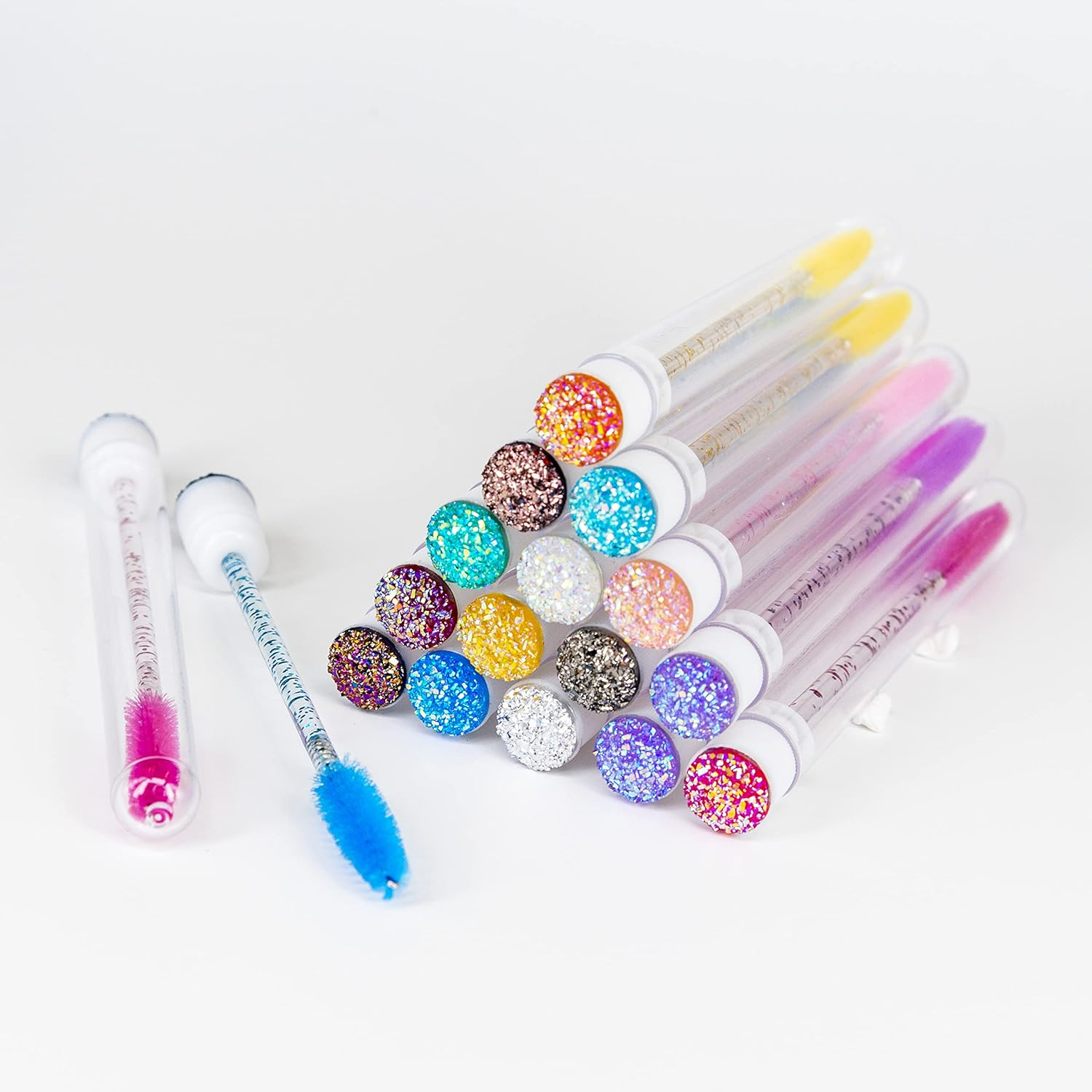 20-Piece Mixed Color Disposable Diamond Mascara Wands - Sanitary Tube Spoolies - Makeup & Eyebrow Applicator Kit image number 6