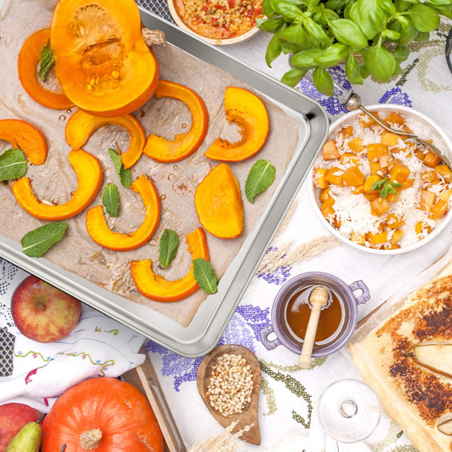 Large Baking Sheet, P&P Chef Stainless Steel Cookie Sheet Baking Pan Tray, Rectangle 16''X12''X1'', Healthy & Non Toxic, Mirror Finish & Dishwasher Safe image number 5