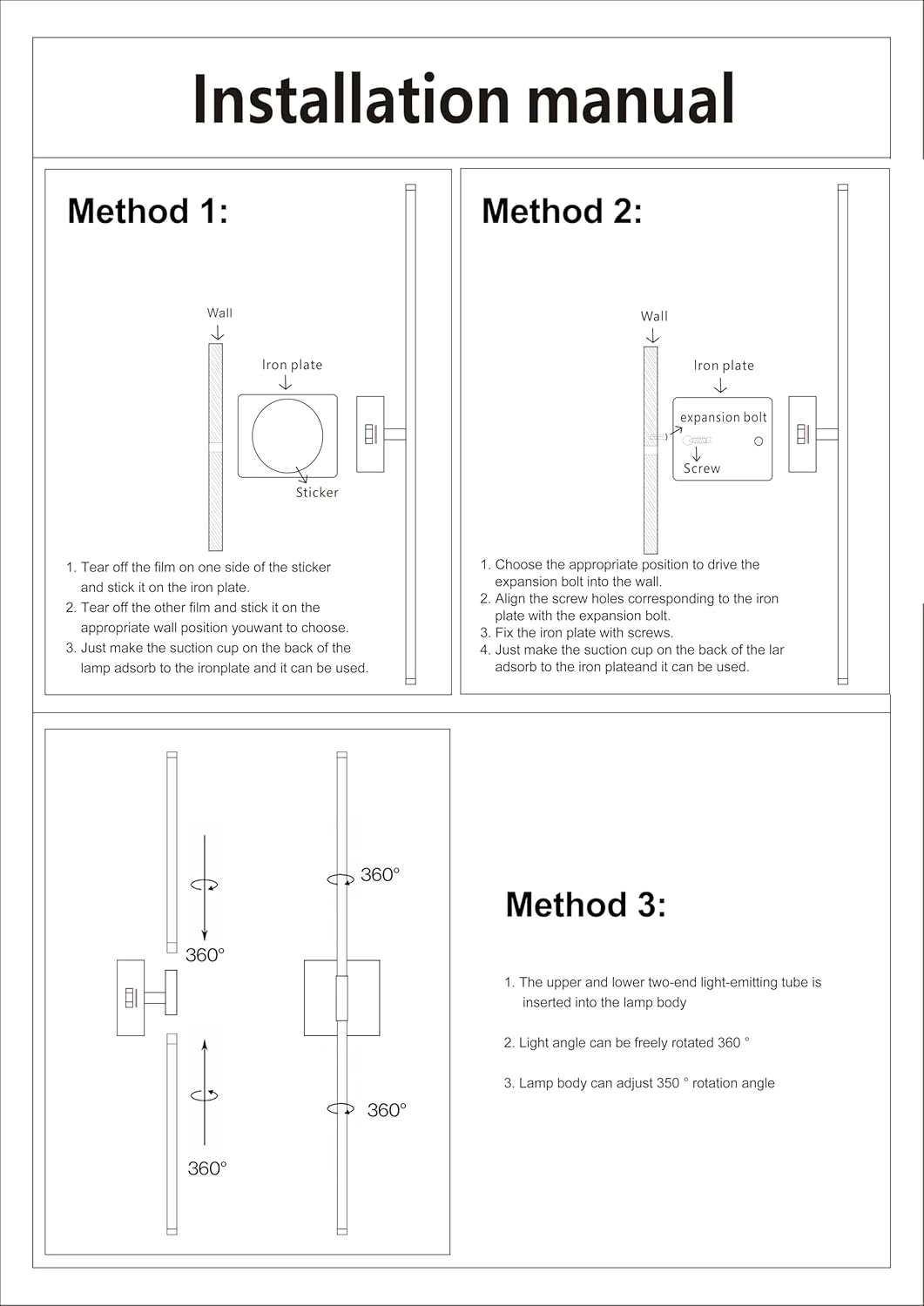 Battery Operated Wall Sconces with Remote Control,Wall Sconces Set of 2,3000K-6000K LED Wireless Wall Light for Bedroom, Hallway, Wall, 360&deg;Rotate,28.3 Inch, 2 Pack (Black) image number 4