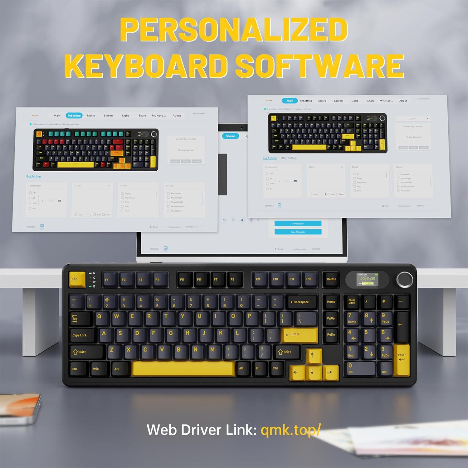 MAMBASNAKE &times; ATTACKSHARK X98 Wireless Mechanical Keyboard,Led Screen&Knob,Tri-Mode BT/2.4G/USB-C Gasket RGB Gaming Keyboard,Sound Dampening,Hot-Swappable, Pre-Lubed Linear Switches-Black image number 1