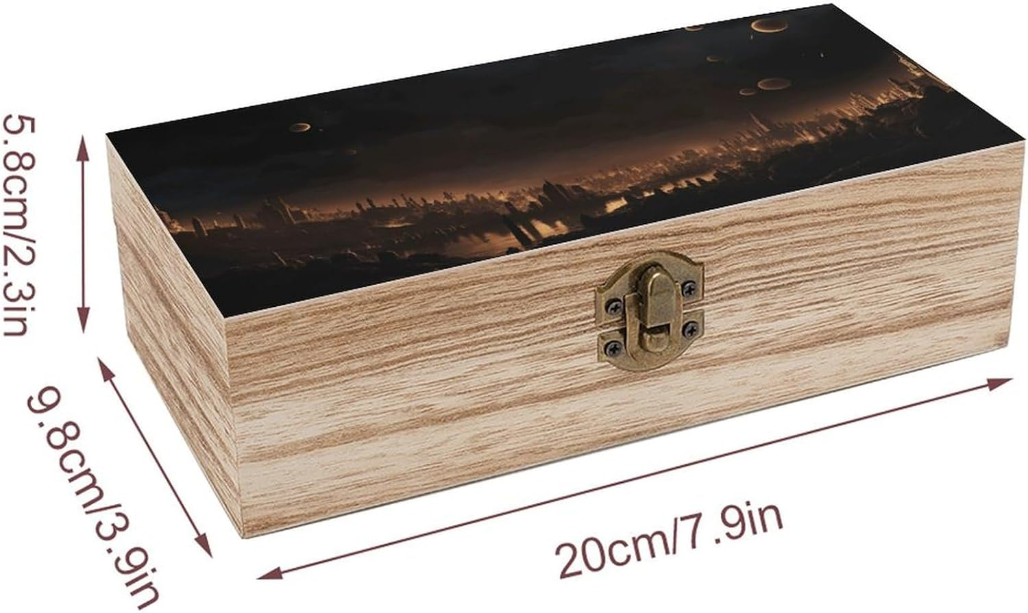 City in the Dark Wooden Box Wood Wedding Keepsake Boxes with Lids Small Decorative Boxes Lightweight Wooden Memory Storage Box for Crafts Keepsakes Jewelry Photo Letter Storage
