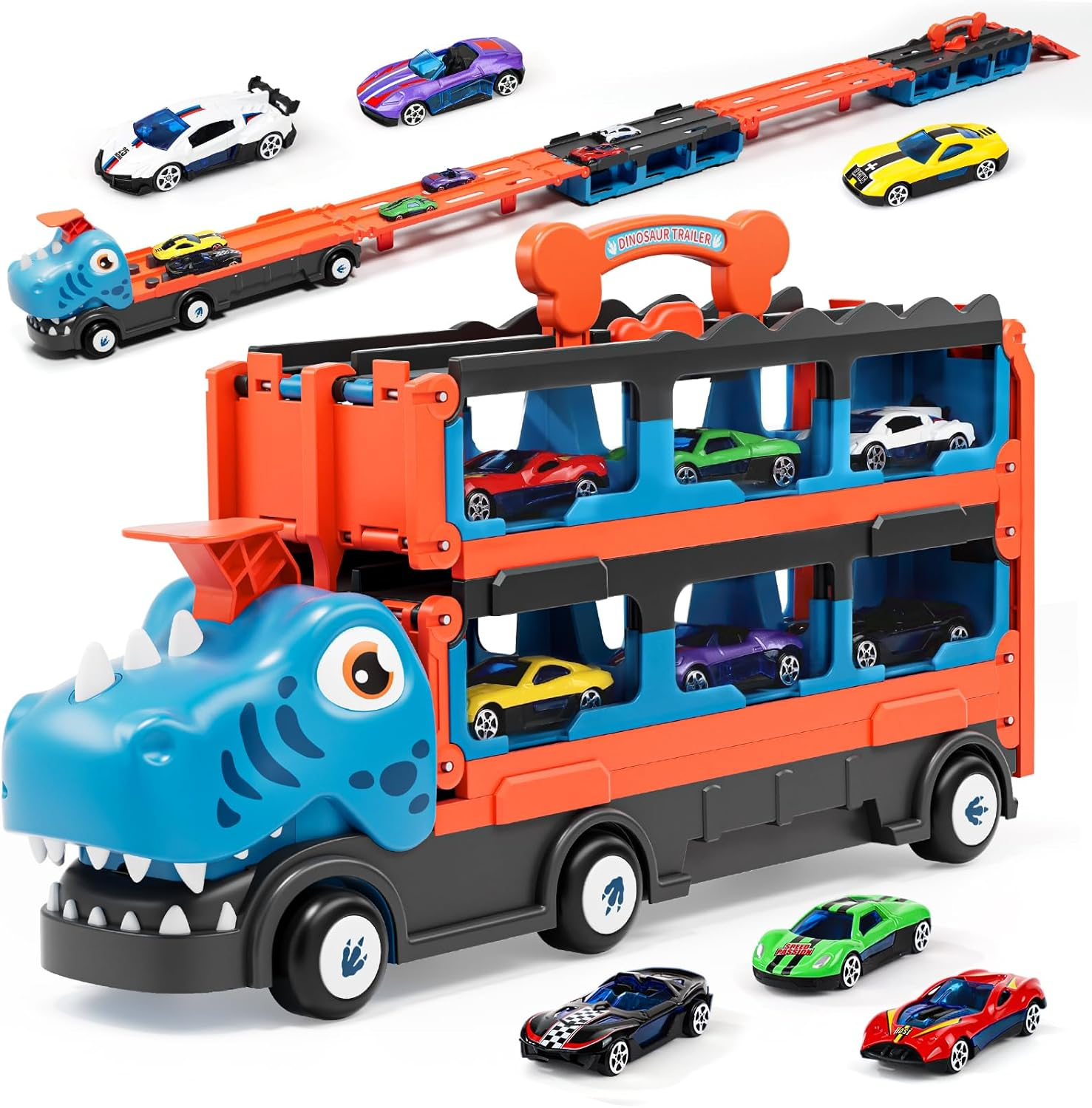Lehoo Castle 2 Year Old Boy Gifts, 7 in 1 Transport Truck Toy, Toys for 2 Year Old Boys, Toy Car Storable and Foldable, Ejectable Carrier Truck with 6 Pcs Race Cars image number 3