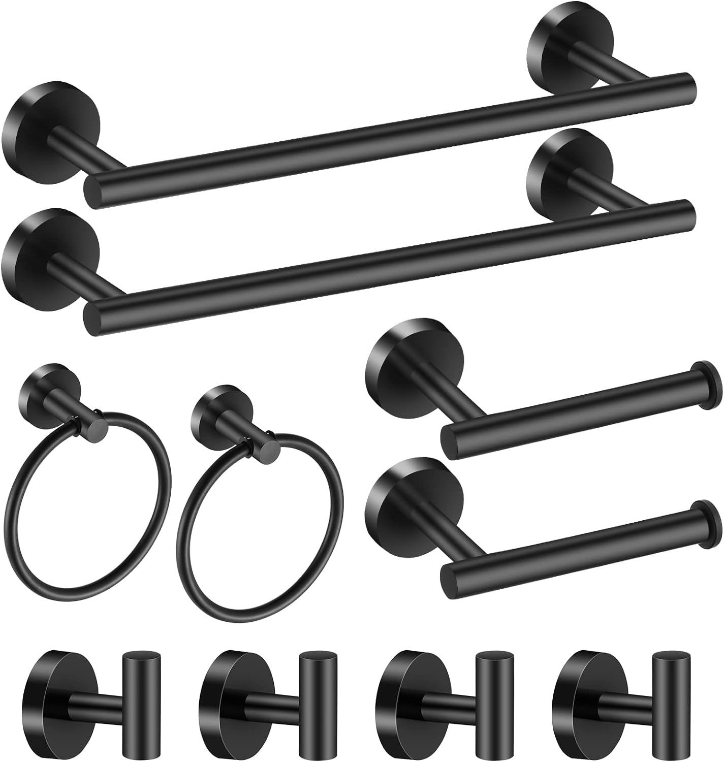 Hinmood Bathroom Hardware Set Black and Gold, Towel Bar Set Including 16Inch Towel Bars, Toilet Paper Holders, Towel Rings and Robe Towel Hooks