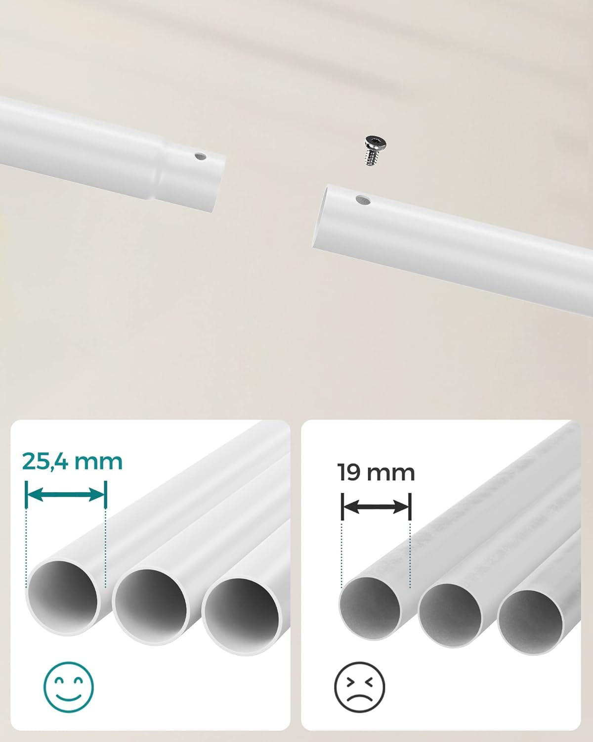 SONGMICS Clothes Rail, Clothes Rack, Double Clothes Hanging Rail, Heavy-Duty Metal Frame, with Wheels and Shelf, 100 Kg Total Max. Load, 103.5 Cm Wide, Clothing Storage, White HSR107W01 image number 2