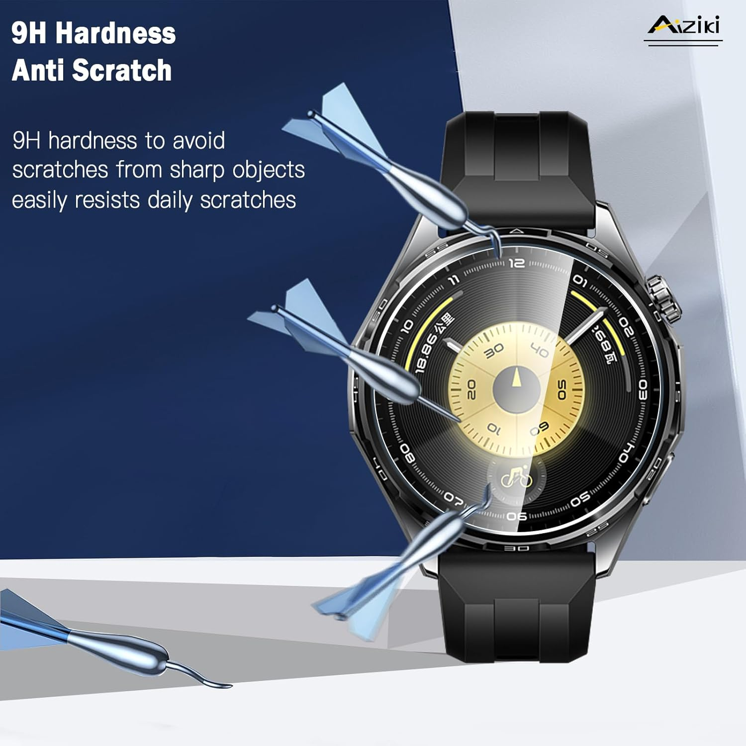 Aiziki Glass Screen Protector for Huawei Watch GT6 Tempered Glass Film, Impact-Protection, Anti-Shatter, Anti-Scratch, Bubble Free, [2 Pack] Screen Protectors Huawei Watch GT6 46Mm image number 2