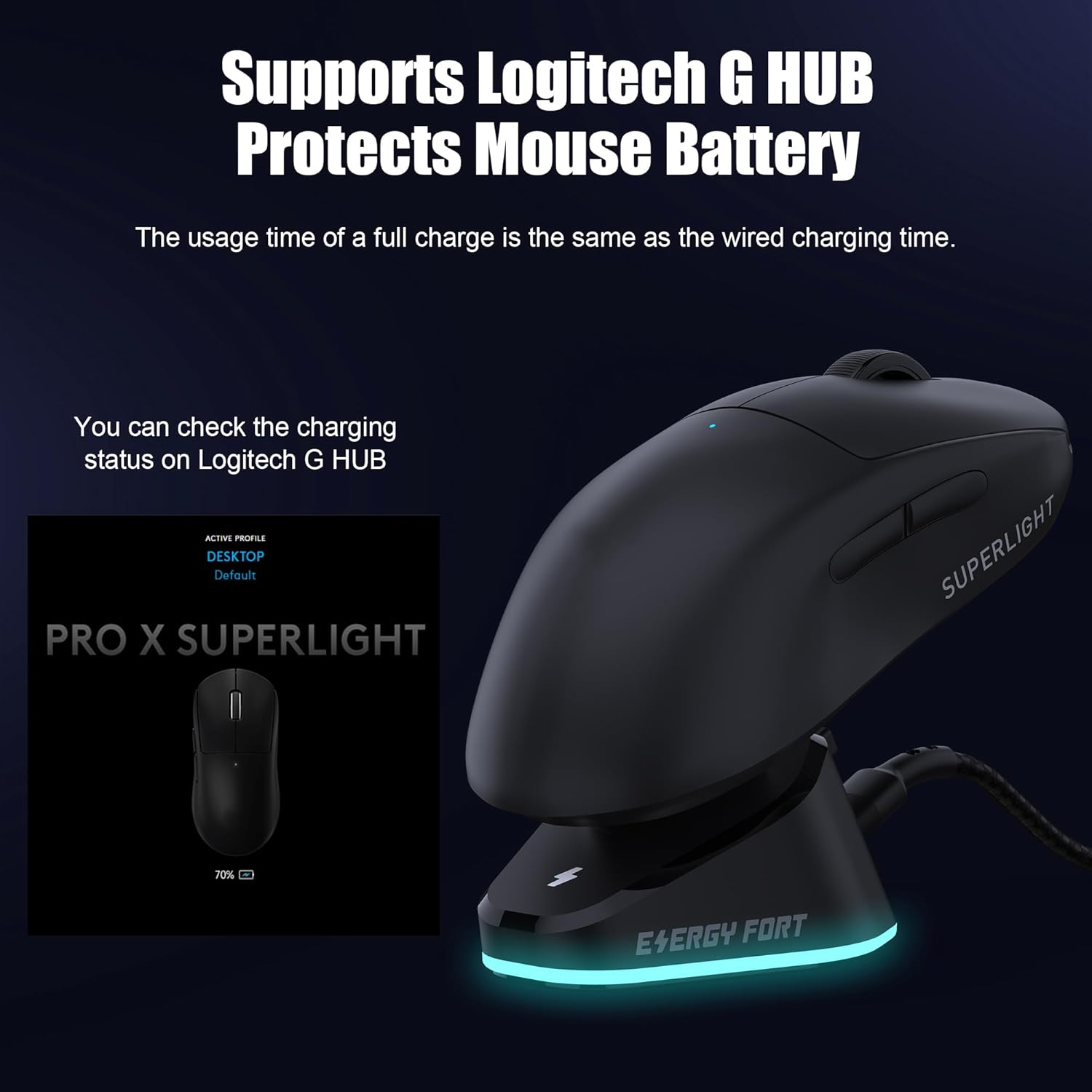 For Logitech G Pro Wireless Gaming Mouse Charging Dock RGB Compatible with Logitech PRO X Superlight 2 DEX(2024), G PRO X Superlight 2(2023), G502X Lightspeed, for Razer Wireless Mouse - Brown image number 6