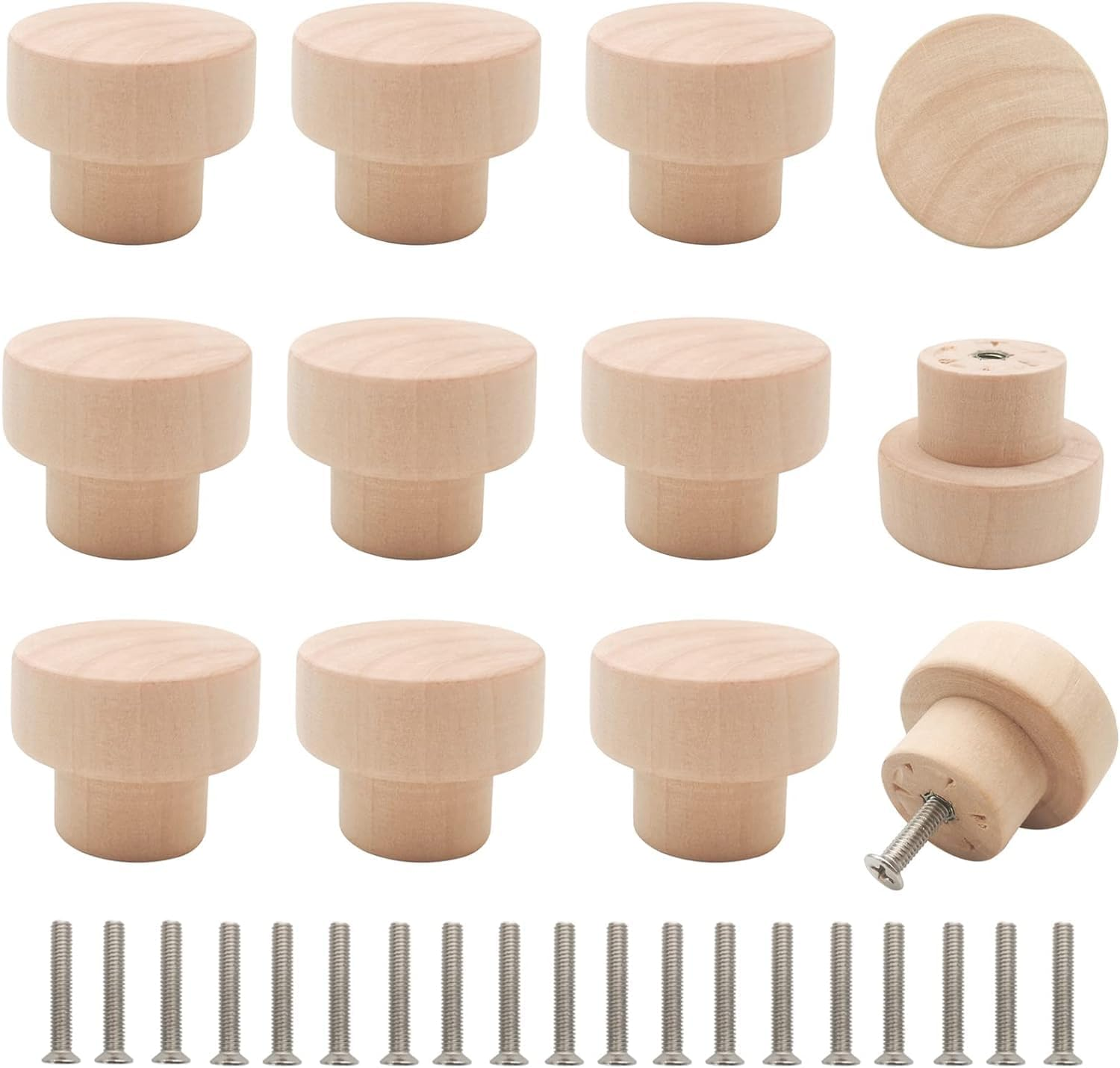 15 Pieces Wooden Knobs Flat Top round Cabinet Handles 40Mm Unfinished Wooden Dresser Drawer Knobs Kitchen Cabinet Handles image number 6