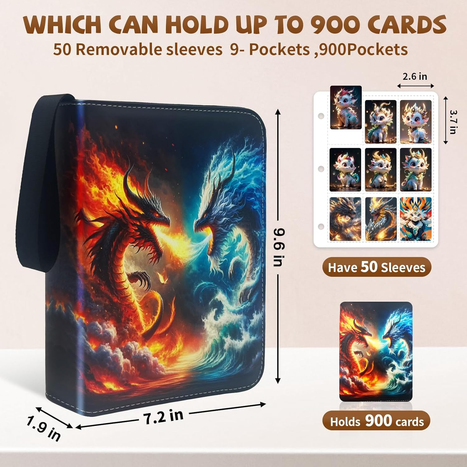 Card Binder - 9 Pocket Zipper Binder, Holds 900 Cards with 50 Card Sleeves, Perfect for Boys, Girls and Card Lovers, Collectible Trading Card Albums, Card Boxes and Card Sleeves. image number 1