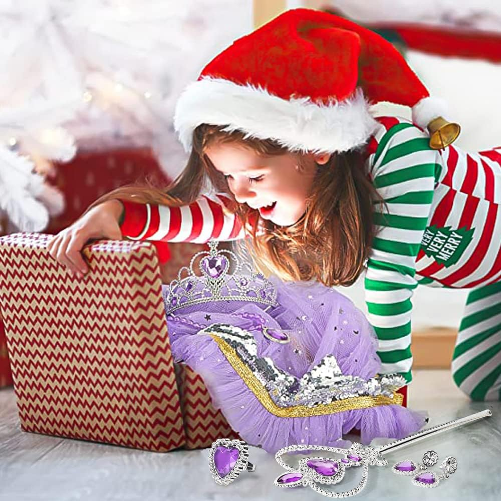 AUTOWT Girl Princess Costume - Shiny Cloak with Necklace, Jewelry, Headwear, Crown, Wand, Earrings, Bracelets, Rings - for Halloween, Christmas, Birthday - Pink image number 2