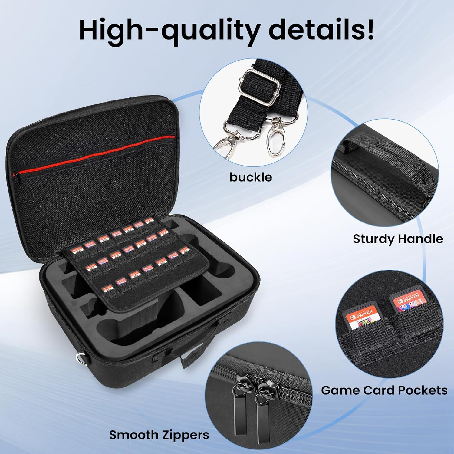 Carrying Case for Switch 2 [Black] &ndash; Large Capacity Travel Storage Bag, Compatible with 2025 Switch Model, Shockproof Waterproof EVA Hard Shell, Lightweight with Handle Strap for Console & Accessories image number 4