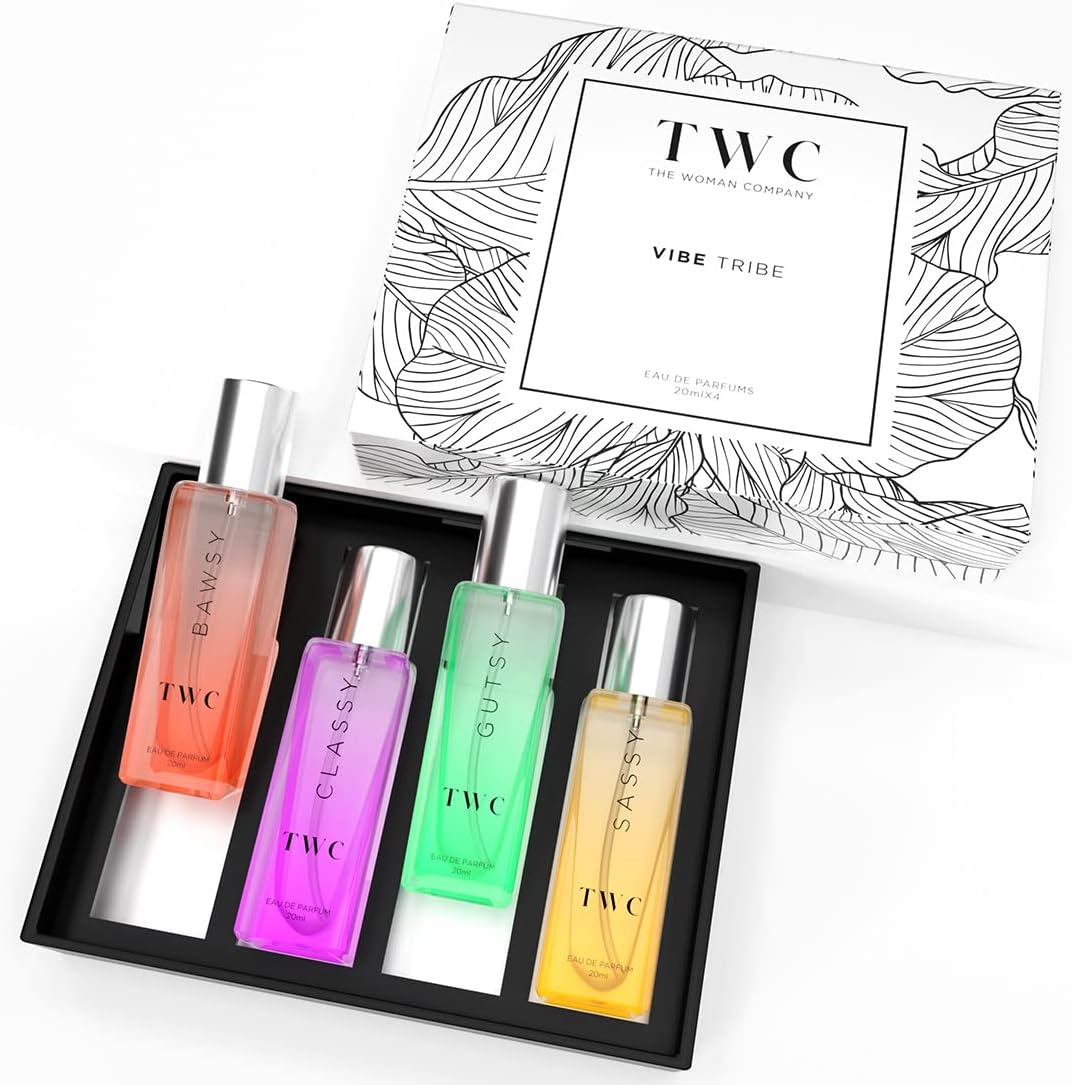 The Woman Company Specially Curated Perfume Gift Set 4*20Ml Vibe Tribe, Luxury Long-Lasting Fragrance, Bawsy for Office Going, Classy Date, Gutsy Outing, Sassy Party for Women & Girls - Citrus, Spray image number 4
