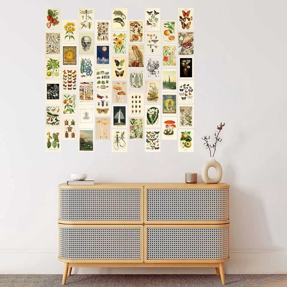 Ceahoify Vintage Aesthetic Wall Collage Kit - 50 Mini Botanical Collage Art Posters (4X6Inch), for Photo Wall