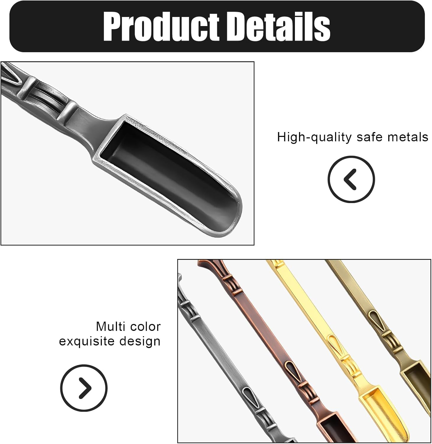 8 Pcs Mini Snuff Spoon, Metal Small Shovel Powder/Medicine Scoop Pendants Necklace Loop for Home Supplies Baking Cooking Coffee Sugar Filling Jars/Salts/Herbs Craft Tools (4 Colors) image number 2