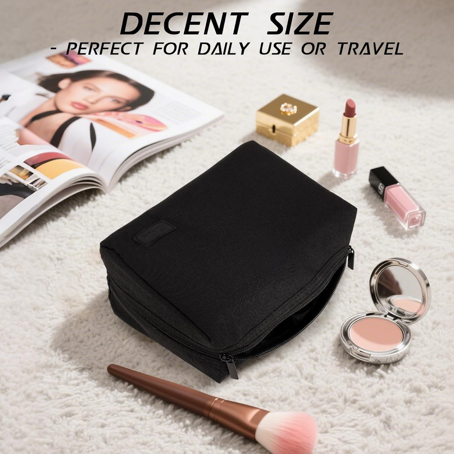 Supcomsta Make up Bag, Makeup Bags for Women, Travel Makeup Bag with RPET Recycled Fabric, Eco-Friendly Cosmetic Bag, Water-Resistant & Durable Travel Cosmetic Bag (Black) image number 1