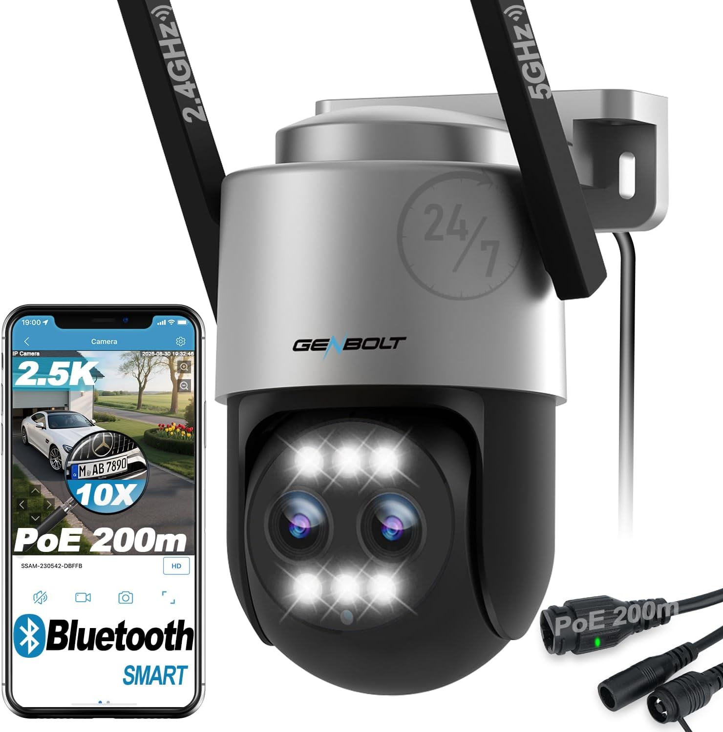 GENBOLT 2.5K PTZ Wifi Security Camera Outdoor with Poe, Dual Lens CCTV Home Surveillance Camera with 10X Hybrid Zoom, IP Camera with Color Night 4MP, Auto Tracking Humanoid Detection(2.4&5Ghz) image number 4