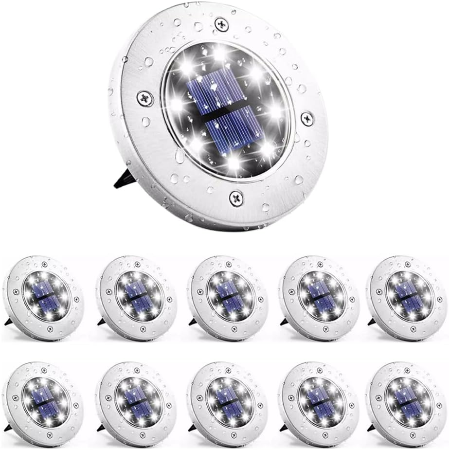 Solar Ground Lights,Led Outdoor Solar Disc Lights,Ip 65 Waterproof,Suitable for Gardens, Patios, Sidewalks Driveway,Steps,Walkway (White and Warm) (Colour, 20 PCS)