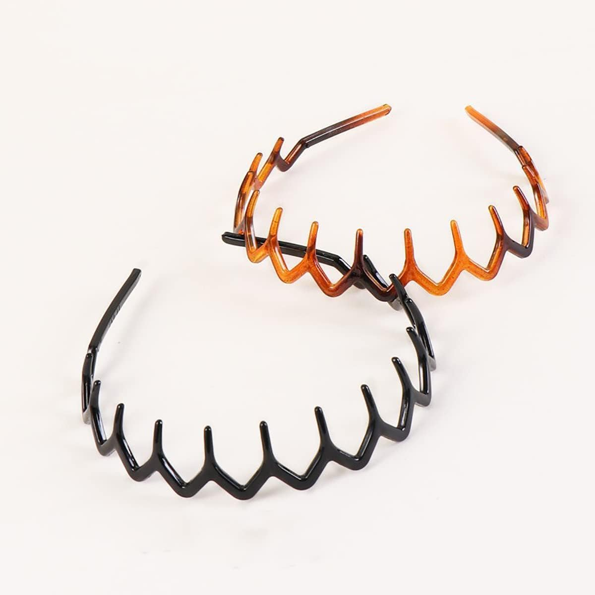 2PCS Tooth Headband for Women Girls Plastic Wavy Hair Comb Headband Zig Zag Black Plastic Sharks Tooth Hair Comb Hard Headbands for Women Men Girls image number 1