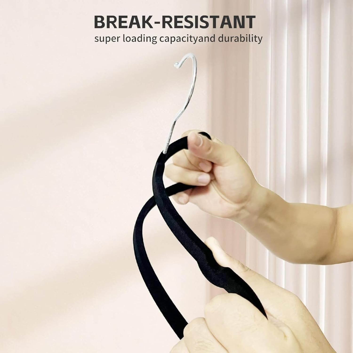 Velvet Trouser Hangers, JOMWEN Pant Hangers Hangers Saving Non Slip,35Cm Extra Strong Trouser Clothes Hangers,Space Saving Non-Slip Pants Hanger for Suit,Dress,Scraf (Black, 10 PCS) image number 6