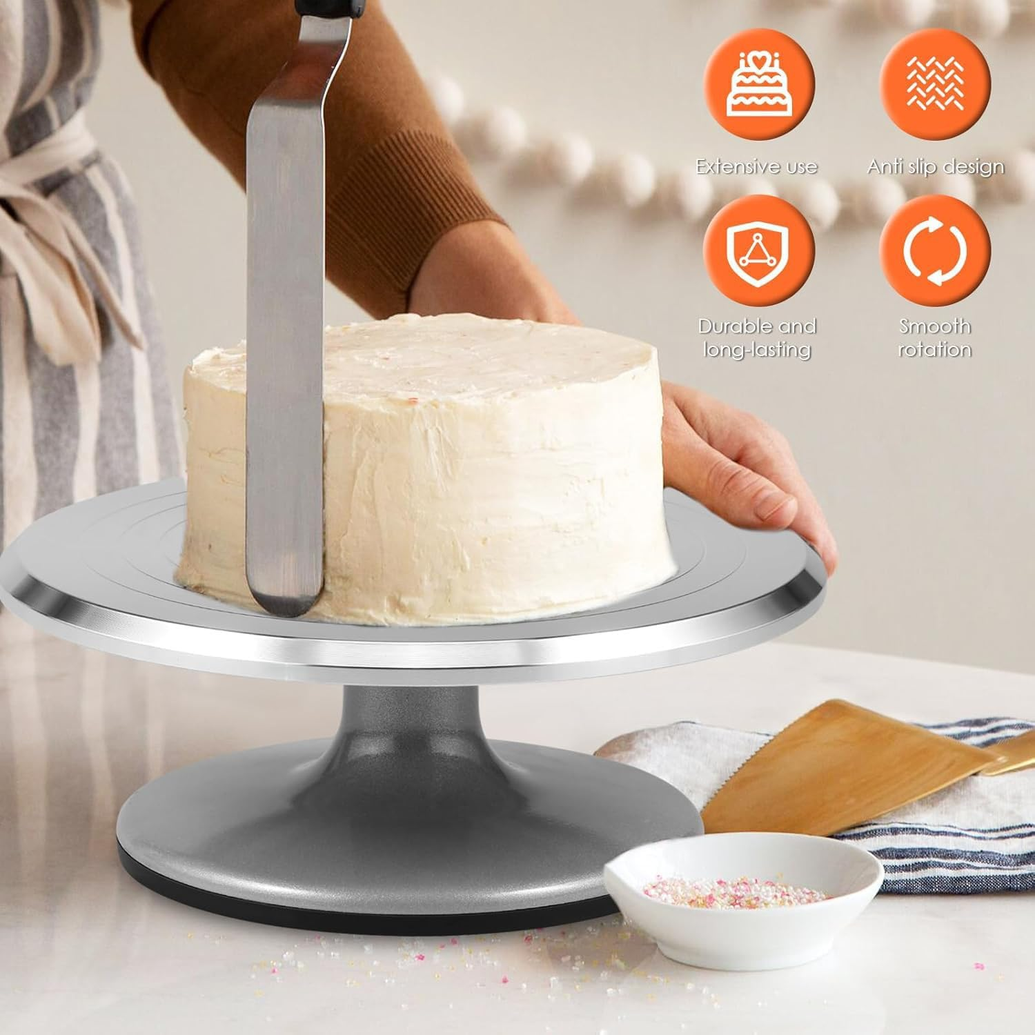 Large 10" Sculpting Pottery Wheel - Heavy Duty All Metal Construction & Turntable with Ball Bearings, Easy Rotation Cake Mounting Table, Aluminum Alloy Baking Ceramic Clay Sculpture Tool Turntable