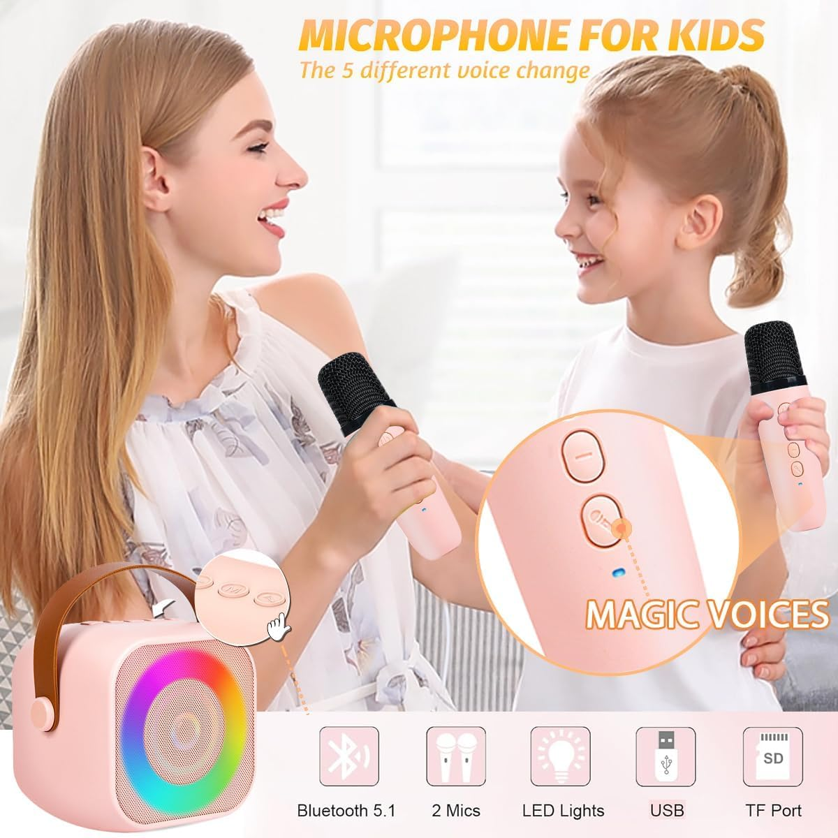 Kids Karaoke Toys Karaoke Microphone Machine for Kids, 4-12 Years Old Christmas Birthday for Girls, Karaoke Toys for Kids Boys Age 4, 5, 6, 7, 8, 9, 10, 12 +Year Old-Pink (Pink) image number 6