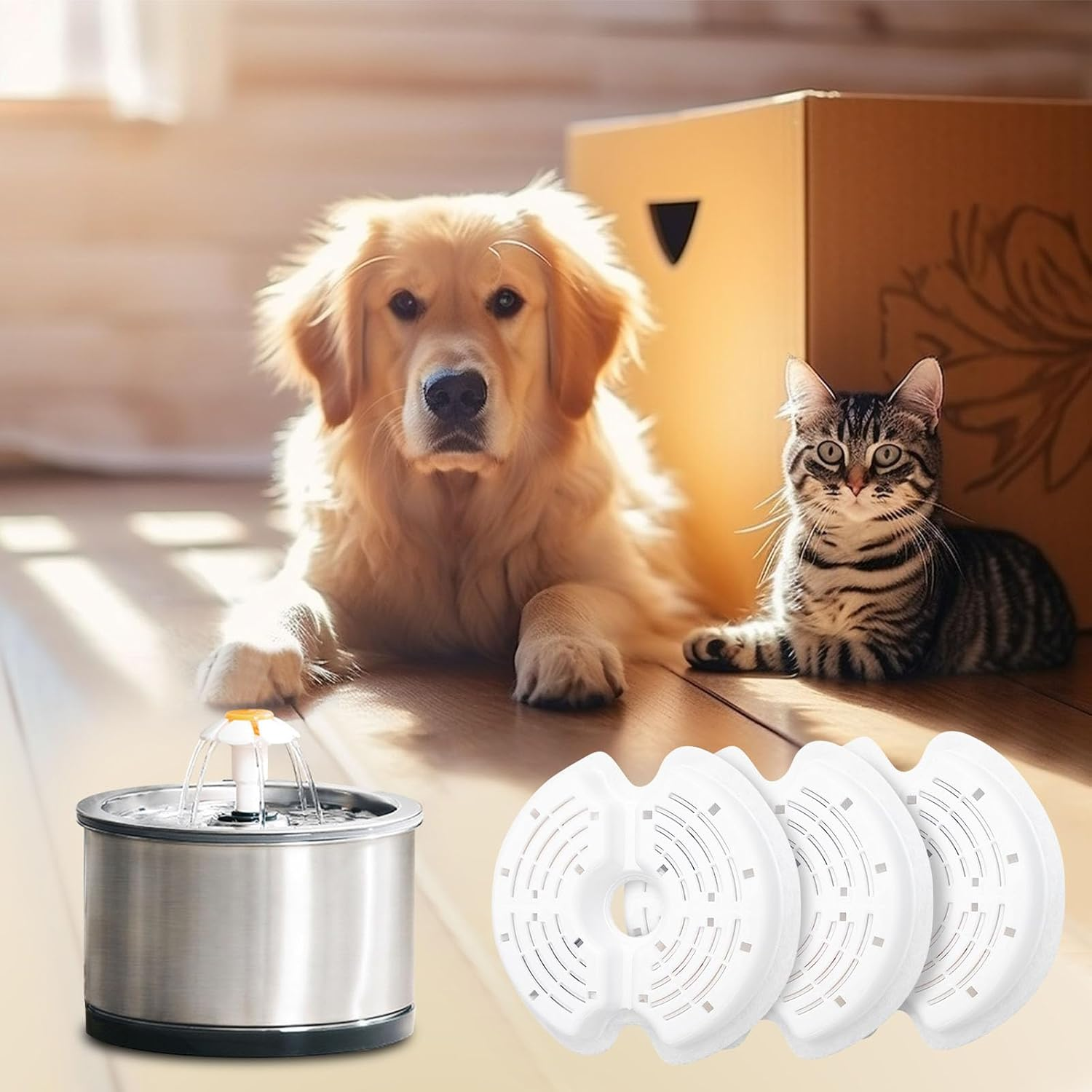 Dunkwckore Pack of 4 Cat Fountain Filters for Cat, Replacement Filter for Drinking Fountain Cats and Dogs, Drinking Fountain Filter for 2L & 2.5L, Triple Filtering, Cotton Activated Carbon & Resin Cat image number 3