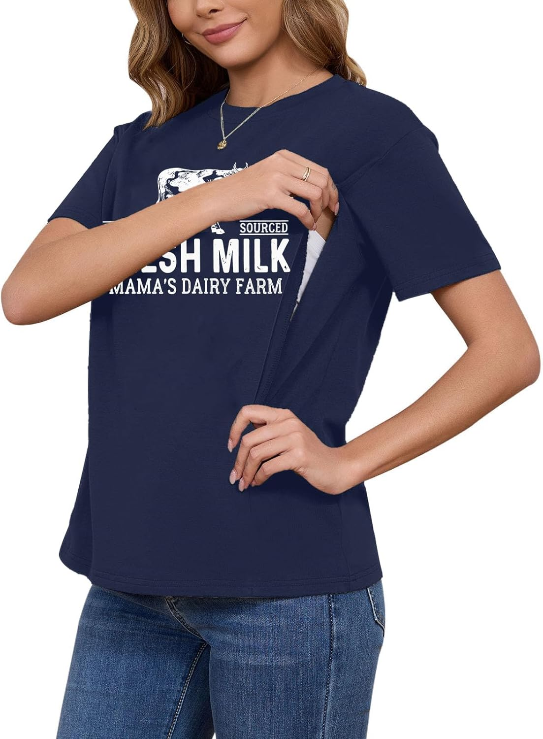 Breastfeeding Shirts for Women Zip Nursing Shirt Mama Nursing Graphic Top Causal Distressed Maternity Shirt Tops