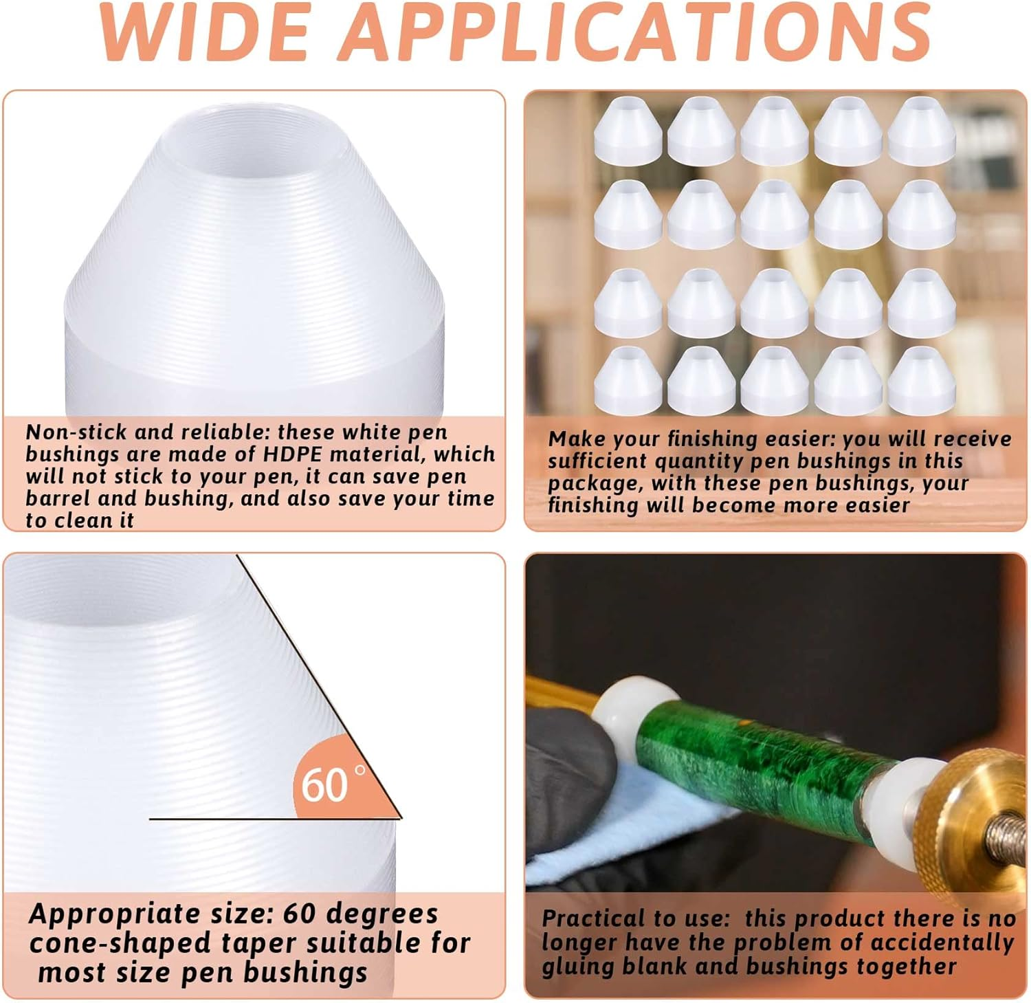 PAGOW 20 Pack Pen Bushings,White Non-Stick Pen Bushing for CA Finishing Pen Turning(0.43Inch/11Mm Height,0.55Nch/14Mm Diameter) image number 6