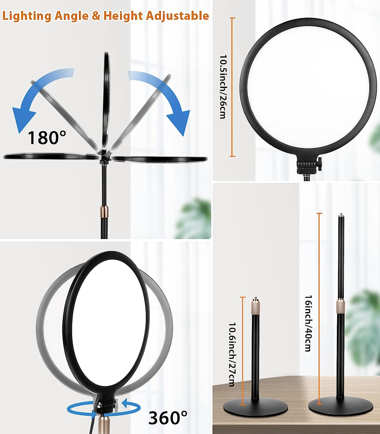 Ring Light 10.5 Inch, Full-Screen Desktop Selfie Light with Phone Holder for Phone Video Recording, Makeup Light with Extendable Stand, Dimmable LED Ringlight for Zoom,Live Streaming,Filming,Selfie image number 4