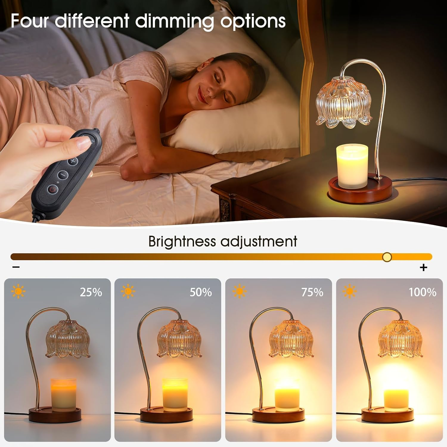Flower Candle Warmer Lamp with Dimmable Timer for Jar Candles,Vintage Style Lotus Design Bedroom Decor Lamp,Includes 2 Bulbs for Ambient Lighting (Flower) image number 3