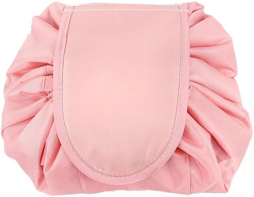 Large Capacity Lazy Makeup Toiletry Bag Drawstring Portable Travel Casual Waterproof Quick Pack Makeup Storage Bag,Cosmetic Bag Printing Drawstring Makeup Storage Bag Drawstring Cosmetic Bag (Pink)