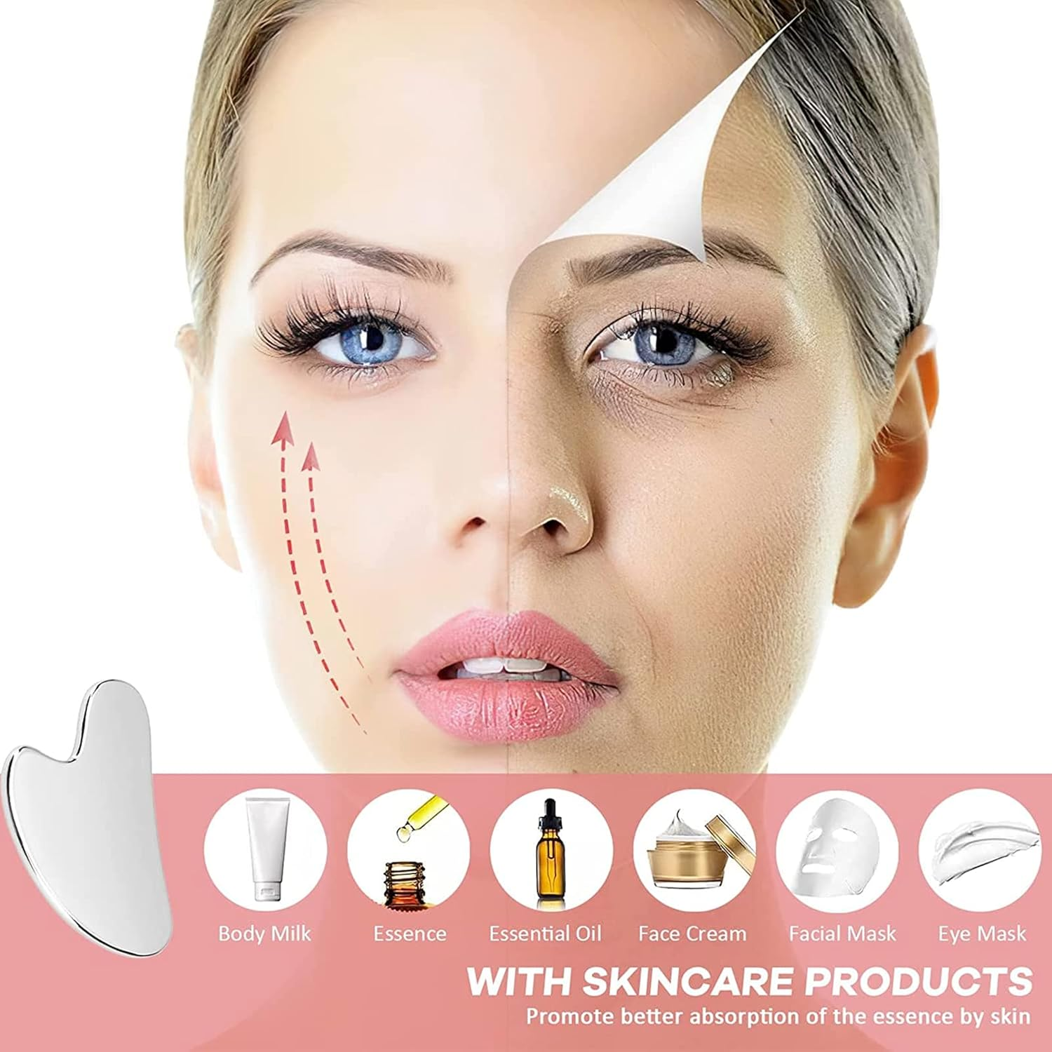 TAVVKE Gua Sha Facial Tool, Stainless Steel Guasha Scraping Massage Tool, Lymphatic Drainage Massage Scraper for Face, Eyes, Neck, Body image number 2