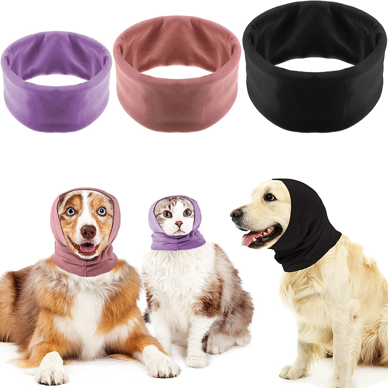 Sadnyy 3 Pcs Dog Ear Muffs Noise Protection Covers Hearing Wrap Earmuff Winter Scarf (Black, Pink, Purple,Small) image number 2
